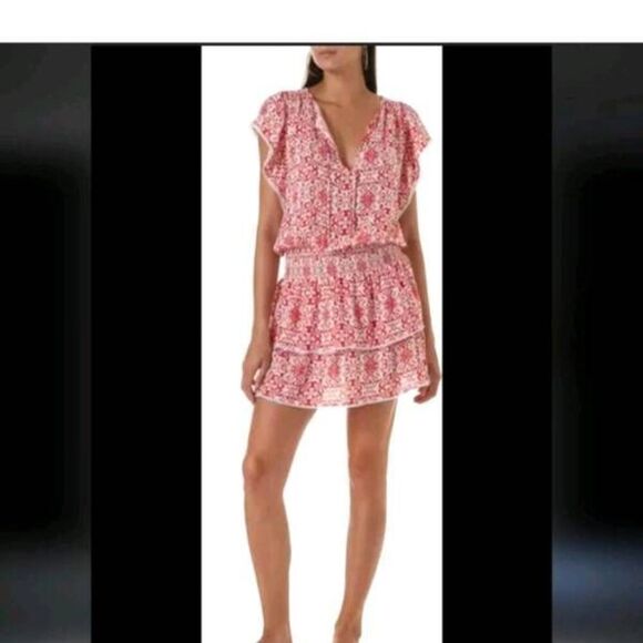 MELISSA ODABASH Keri Tile Print Mini Dress In Amalfi Red sz Medium - Picture 1 of 5